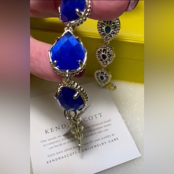 NWT Kendra Scott Brynn Bracelet Cobalt Catseye & Yellow Gold RARE & STUNNING! - Picture 9 of 12